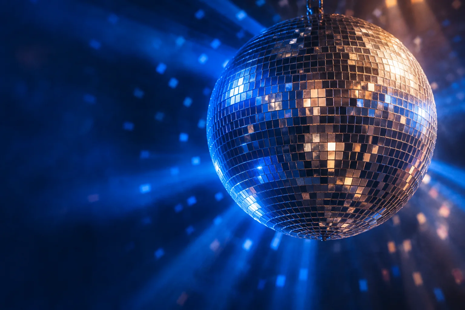 Imagem ilustrativa de um disco espelhado sob luz azul e reflexos prateados